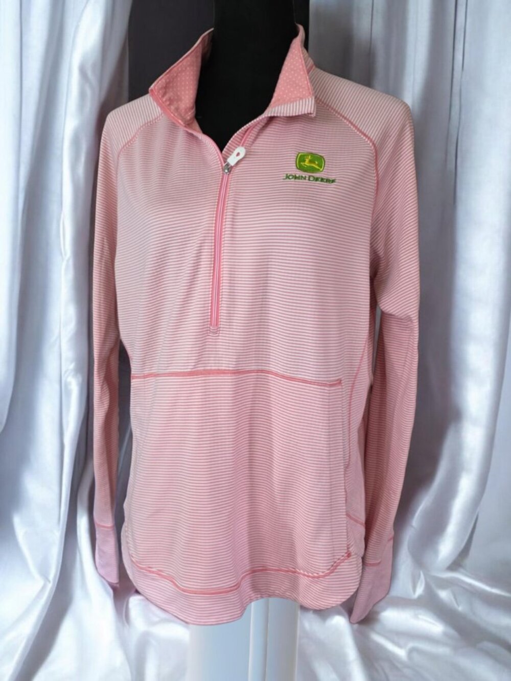 EUC JOHN DEERE (LG) By AHEAD Casuals Light Pink half Zip pullover sweatshirt